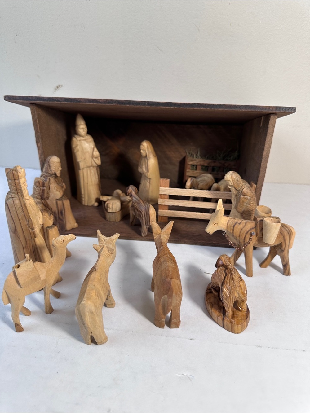 Vintage Olive Wood Nativity Set Bethlehem Made in Jordan 1950s 1960s Holy Land